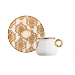 GLAZZE DAMASK BEYAZ 6 KİŞİLİK BUTİK TÜRK KAHVE FİNCAN TAKIMI