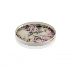 LILYANNA MOR ÇİÇEK DESENLİ YUVARLAK TEPSI