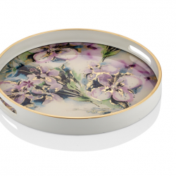 LILYANNA MOR ÇİÇEK DESENLİ YUVARLAK TEPSİ