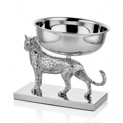Lamedore Jagger Parlak Gümüş Jaguar Figürlü Dekoratif Kase 26x18x19 CM