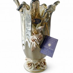 WHİTE CRİSTAL CAPPUCİNO MURANO VAZO 38 CM