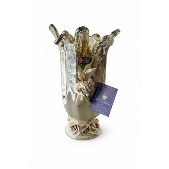 WHİTE CRİSTAL CAPPUCİNO MURANO VAZO 38 CM
